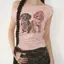 Áo thun hình in vai lệch mùa hè, thiết kế slim-fit và tay ngắn