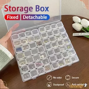 Hộp sắp xếp có thể điều chỉnh CHEESELY, Hộp sắp xếp trong suốt 56 lưới, Vòng cổ hộp đựng đồ trang sức bằng nhựa chống bụi dung tích lớn
