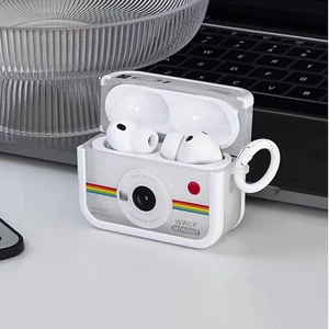 Vỏ tai nghe màu trắng đơn giản Thích hợp cho AirPodspro3 Thích hợp cho máy ảnh AirPods4 Polaroid Thiết kế sáng tạo Vỏ tai nghe vuông