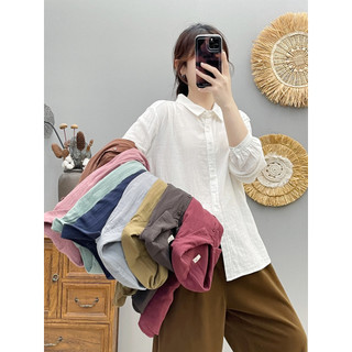 Nữ Áo Sơ Mi Tay Dài Nút Lên, 100% Cotton Chắc Chắn, Size S-M-L
