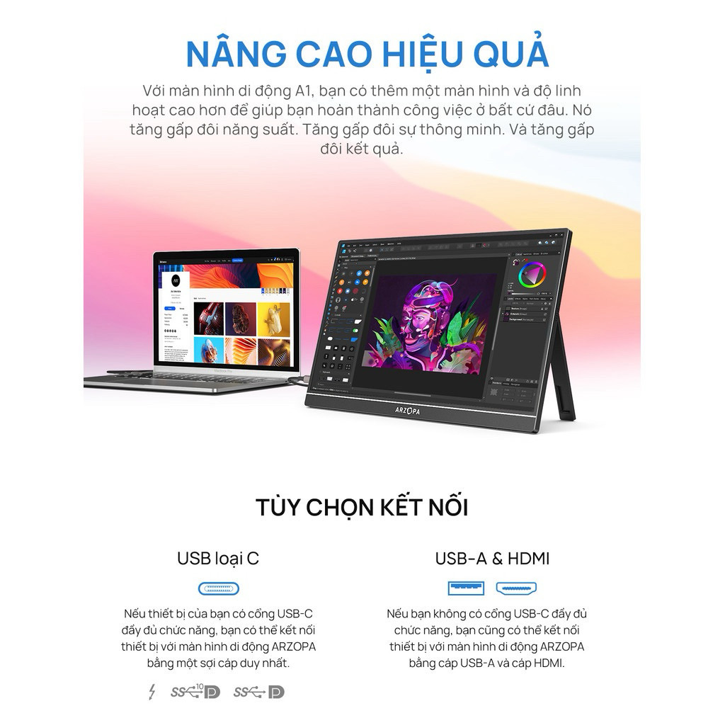 Màn Hình Di Động ARZOPA A1 15.6" IPS FHD | HDR | Loa Kép | USB-C HDMI | Chính Hãng | Hỏa Tốc