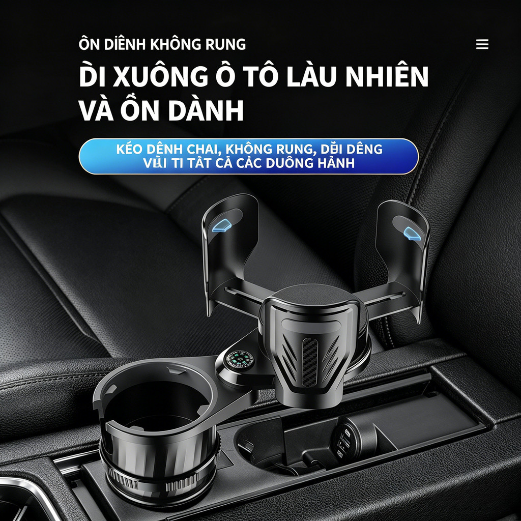 Giá Giữ Cốc Ô Tô Sợi Carbon Đa Năng SEAMETAL - Kèm La Bàn, Xoay 360°, Kẹp Cửa Gió/trung Tâm, Chống Rung Tiện Dụng