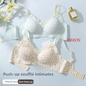 Áo ngực chữ V không dây DARON, Áo ngực in hoa ren nơ hoa không dấu vết, họa tiết lưới mềm mại có thể điều chỉnh chống chảy xệ Bộ ngực tập hợp cho nữ chạy bộ