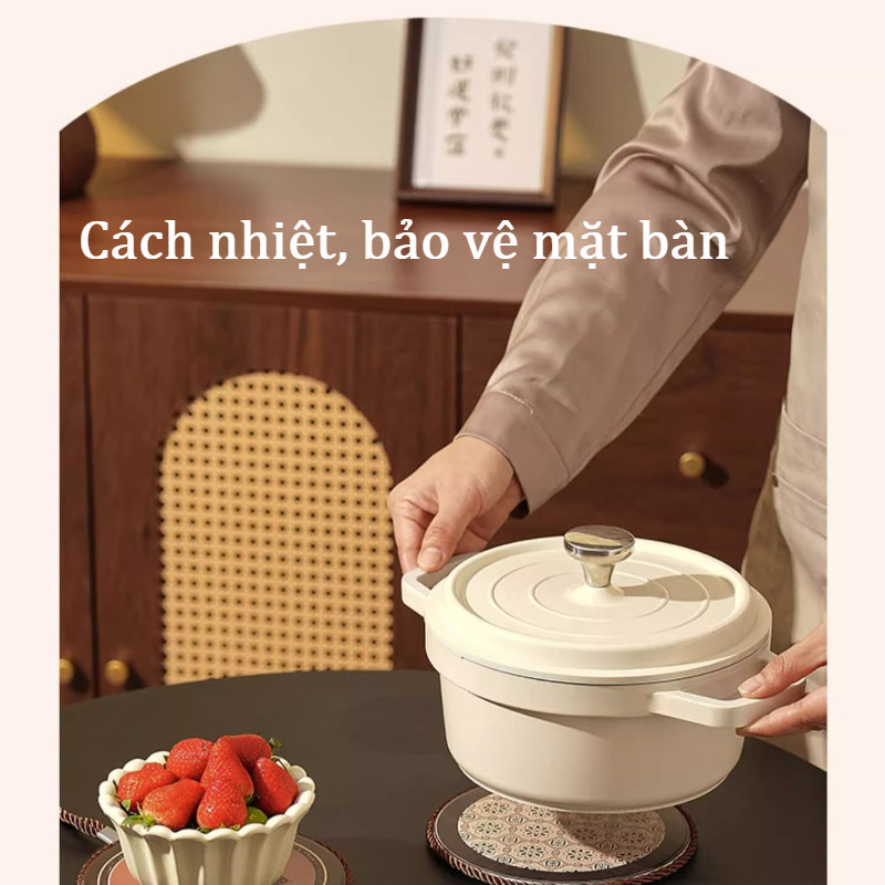 Lót Nồi Gốm Sứ Cách Nhiệt Cao Cấp, Đế Gỗ Chống Trượt, Chịu Nhiệt Tốt, Không Thấm Nước, Có Dây Treo, Trang Trí Bàn Ăn
