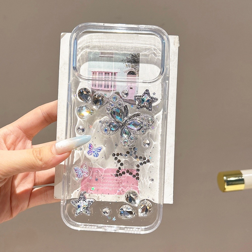 Ốp Điện Thoại Nhựa Bướm Kim Cương 3D Cho iPhone 17 Pro Max 16 15 14 13 Vỏ Bảo Vệ Chống Sốc
