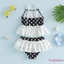 Bộ đồ bơi bé gái mới biết đi Áo xếp nếp dây đeo Spaghetti + Bộ đồ tắm 2 mảnh