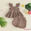 Bộ trang phục 2 món mùa hè cho bé gái Áo chữ A in kẻ sọc ngắn tay + Bộ quần Short viền xếp nếp