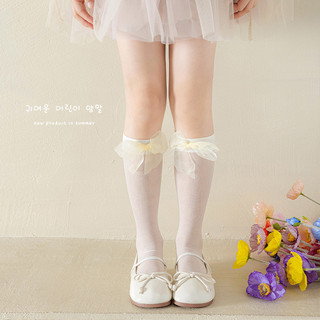 Vớ trẻ em phong cách cha mẹ và con cái mùa hè nơ siêu mỏng giữa ống Lolita phong cách công chúa thời trang cho bé gái Tất trên đầu gối QLW3