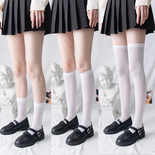 MiraLife Tất dài lolita siêu mỏng phong cách y2k, vớ nữ chụp kỉ yếu cổ cao trơn trắng đen