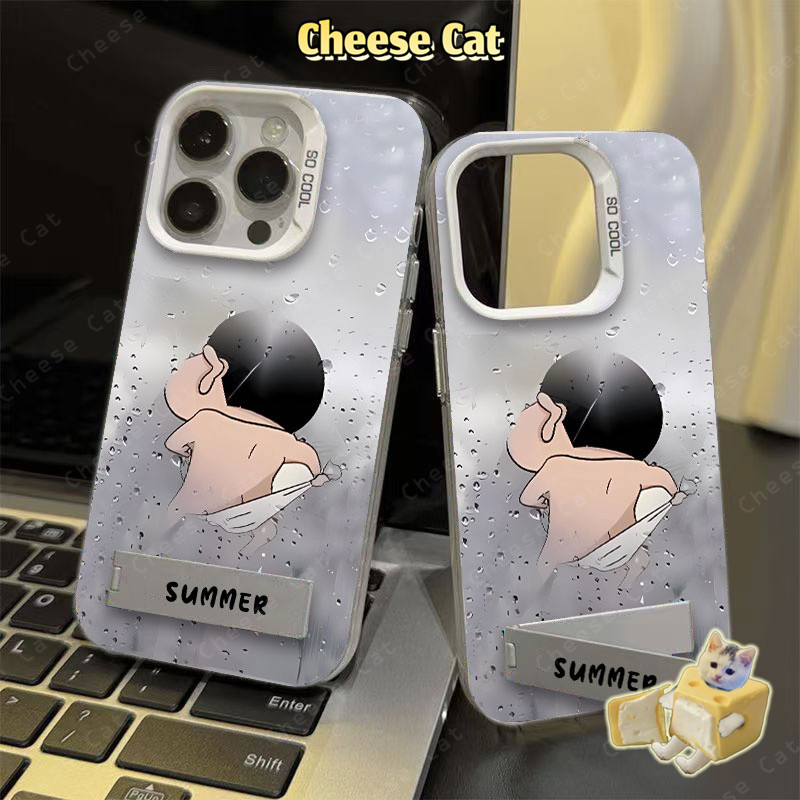 Hài hước Shin Ốp Sáng Tạo Sương Mù Cho iPhone 15 14 13 12 11 16 17 Pro Max 16E Xs Max XR 7Plus Vỏ Có Giá Đỡ Kim Loại