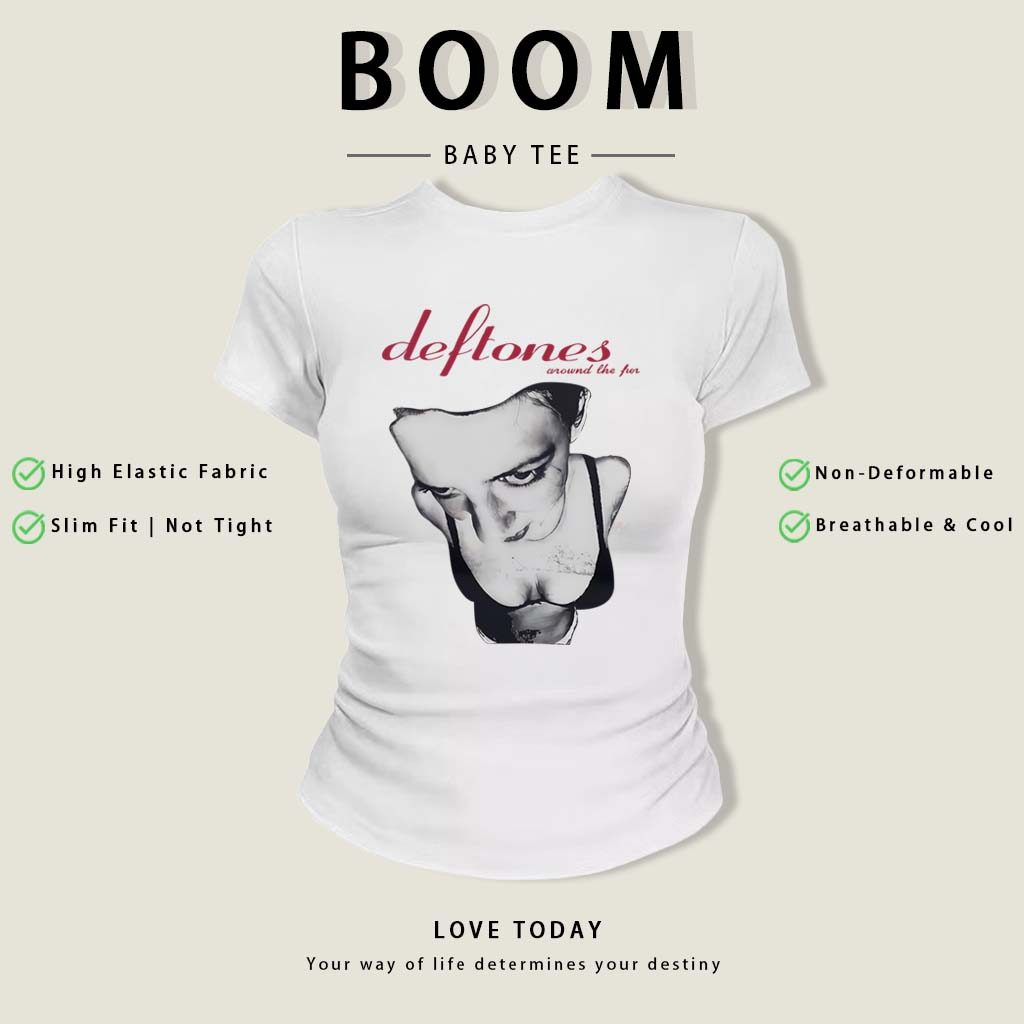 BOOM Áo Baby Tee Nữ Cotton Ôm Body-Áo Thun Ngắn Tay Y2K In Hình PhongCách Mùa Hè, Cổ Tròn Hàng Đầucách hàn quốc phongW22