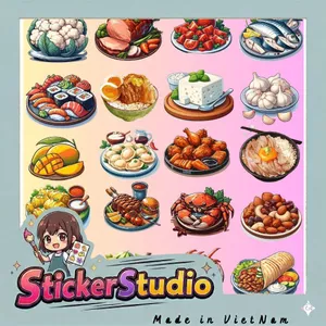 Set 60 Sticker Hình các món ăn và đồ uống dễ thương bắt mắt Chống Nước Dán Laptop Vali Mũ Bảo Hiểm Sổ Tay