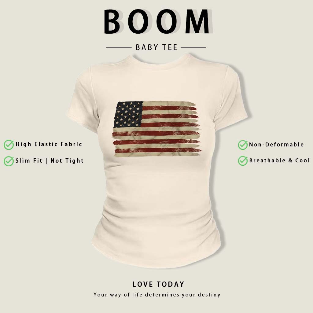 BOOM Áo Baby Tee Nữ Cotton Ôm Body-Áo Thun Ngắn Tay Y2K In Hình PhongCách Mùa Hè, Cổ Tròn Hàng Đầucách hàn quốc phongW54
