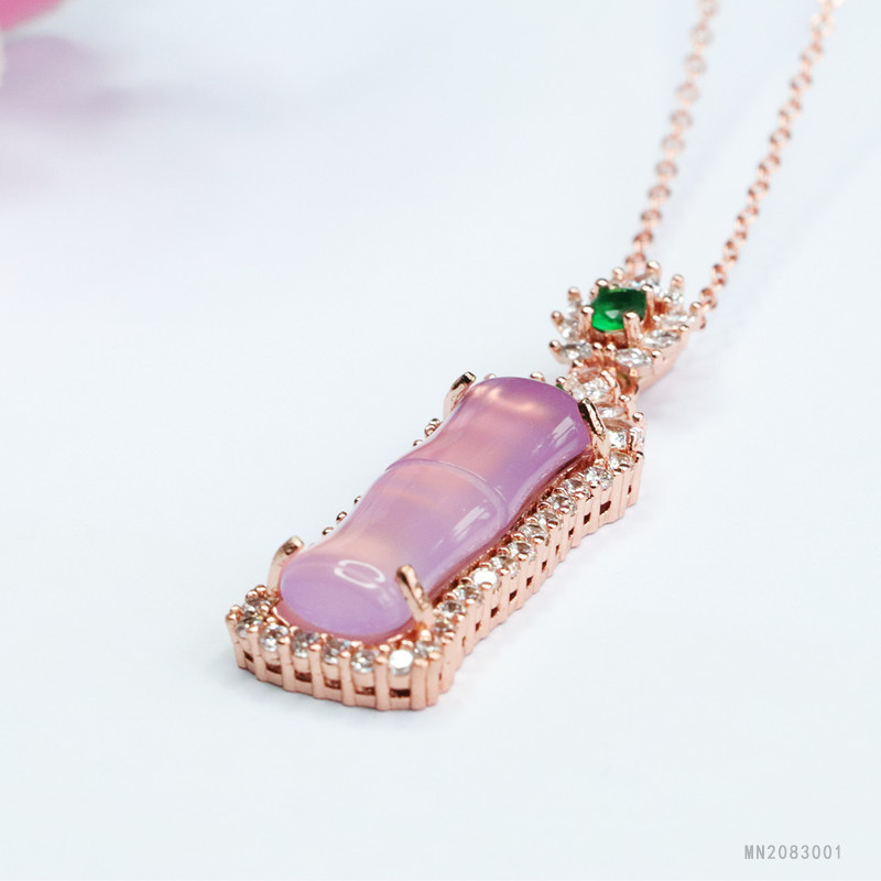 Mặt dây chuyền nút tre Chalcedony màu hồng tự nhiên thời trang
