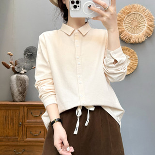 Sẵn sàng - Áo sơ mi nữ 100% cotton cổ nhọn nút đôi, phù hợp mùa thu đông