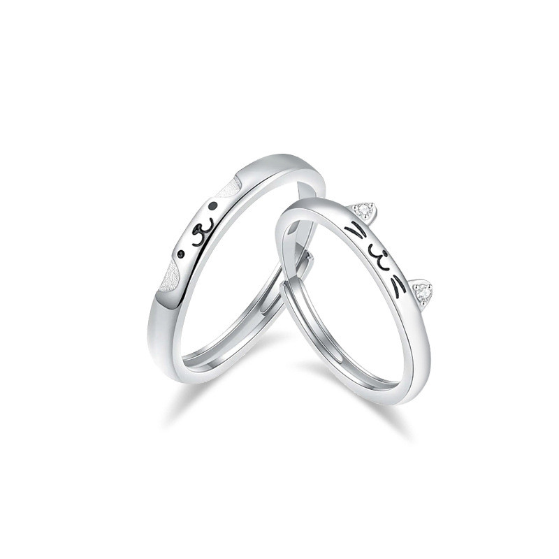 Nhẫn đôi nhật ký mèo và chó bạc Sterling