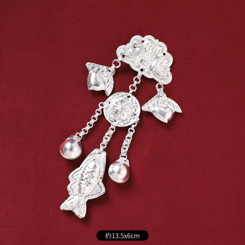 ✨Miaojiang Phong Cách Dân Tộc Mũ Kẹp Tóc Retro Miao Bạc Tua Rua Bước Lắc Hanfu Phong Cách Cổ xưa Warring Quốc Áo choàng Bên Kẹp