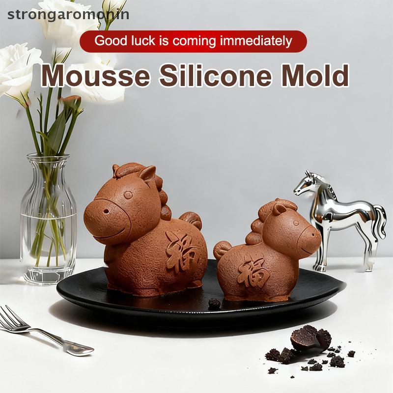 ST Hoạt Hình Hình Ngựa Silicone Bánh Mousse Khuôn Ngựa Thiết Kế Lập Thể Tết Nguyên Đán DIY Trang Trí Món Tráng Miệng Dụng Cụ Làm ST