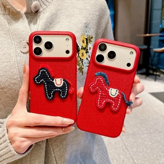 Phiên Bản Năm Mới Da Đỏ Thêu Pony Ốp Lưng Điện Thoại iPhone 17 16 15 14 13 12 11 Pro Max Plus Vỏ Mềm Chống Sốc