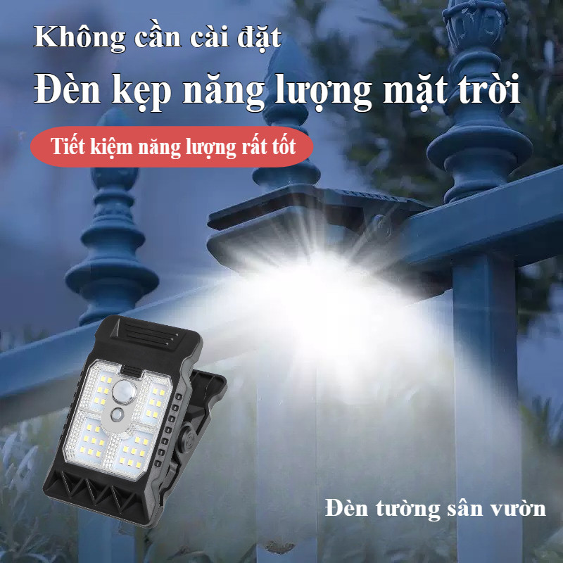 Đèn Kẹp Năng Lượng Mặt Trời Cảm Biến Chuyển Động, Đèn Led 3 Chế Độ Siêu Sáng Pin Trâu, Chống Nước IP65