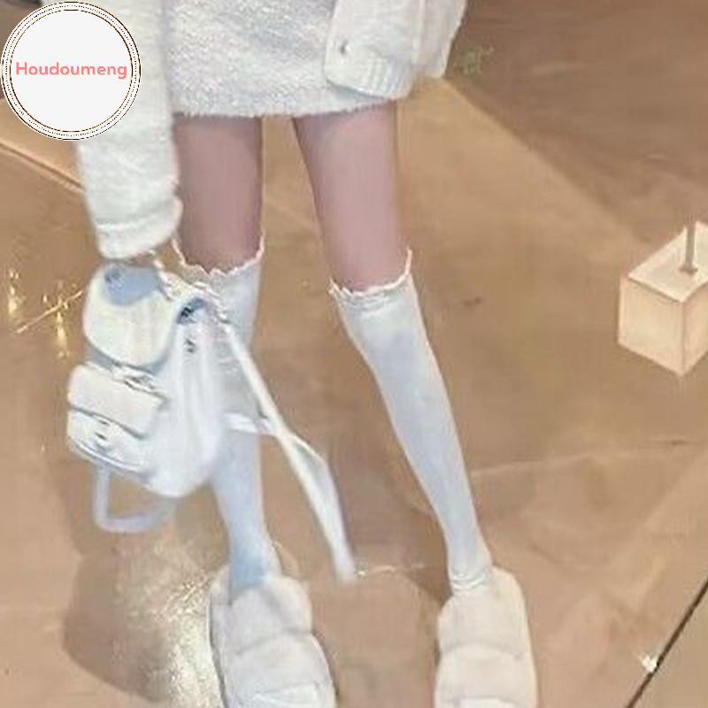 Hodou tất quá gối màu trơn và sọc nén, phong cách preppy thu đông