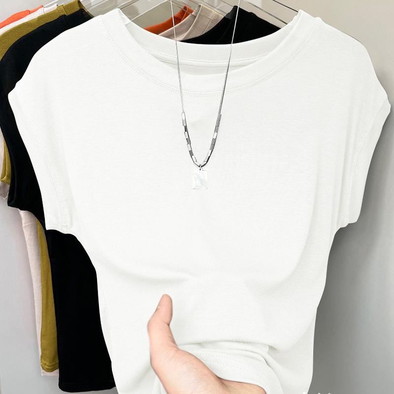 KILIG Áo Thun Nữ Ice Silk Phù Hợp Mùa Hè - Thiết Kế Ren Cổ Tròn Mới lạ