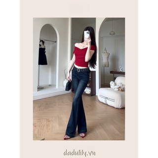 DADUlily | Quần Dài Cổ Điển Kiểu Mỹ Màu Xanh Đậm Cạp Thấp Quần Jean Nữ Mẫu Mới Hot Girl Quần Dài