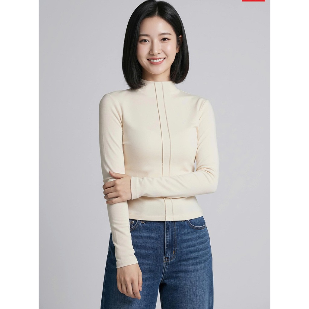 Áo giữ nhiệt nữ CARDINA chất liệu nỉ lông cừu dài tay cổ cao 5cm có gân trang trí 5AHF09