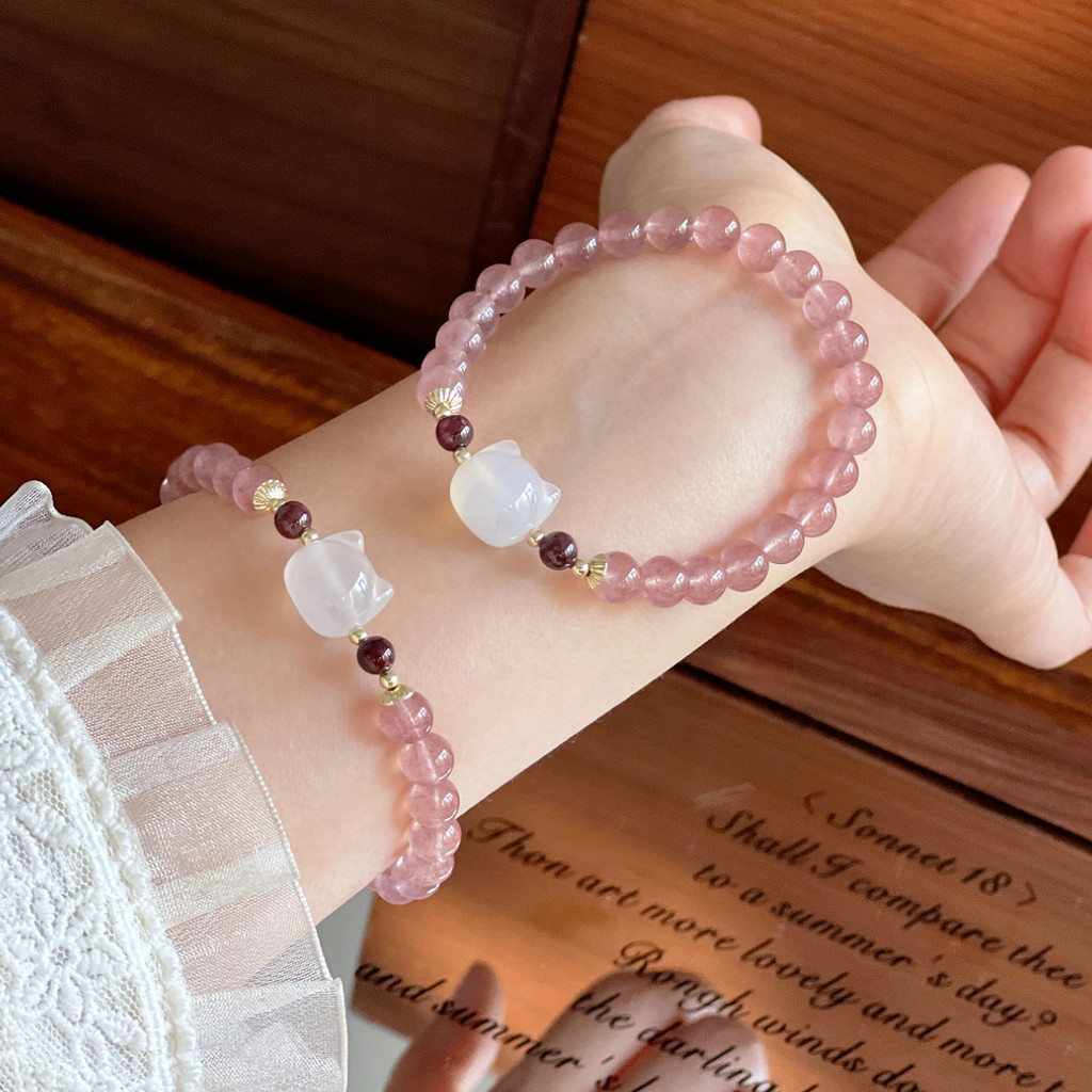 Vòng tay pha lê dâu tây tự nhiên dễ thương dành cho nữ