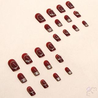 Rượu Vang Đỏ Bóng Giả Móng Tay Năm Mới Vuông Đầu Có Thể Tái Sử Dụng Móng Tay Nhân Tạo Cho Học Sinh Hàng Ngày Trang Trí Móng Tay