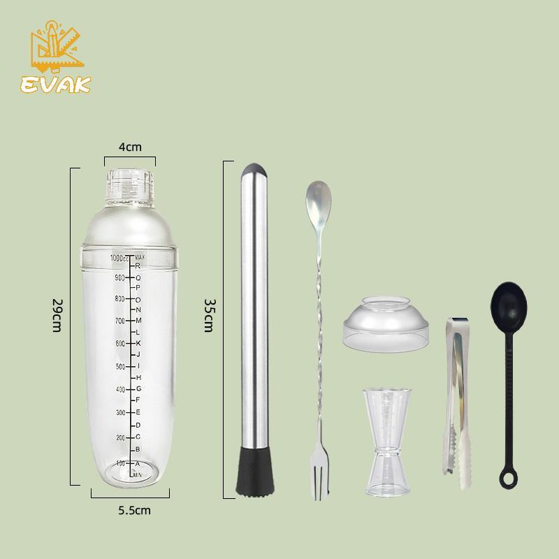 Bộ bình lắc Cotail 7 mảnh Alittlesetrtu kèm Jigger để pha chế & quầy Bar tại nhà VN