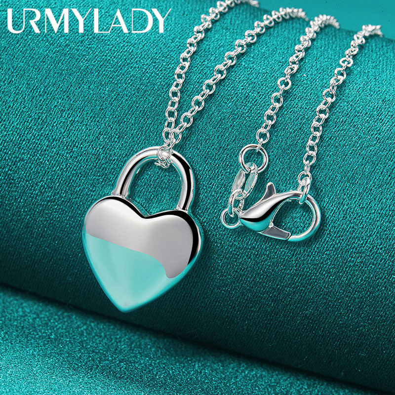 URMYLADY Bạc 925 Khóa Trái Tim 16-30 Inch Mặt Dây Chuyền Vòng Cổ Nữ Cưới Quyến Rũ Trang Sức