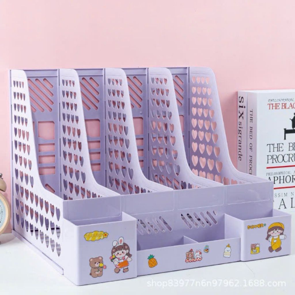 [Tặng Sticker] Giá Để Tài Liệu,  4 Ngăn, 2 tầng. Kệ Nhựa Đựng Sách Decor Bàn Học. Đựng bút