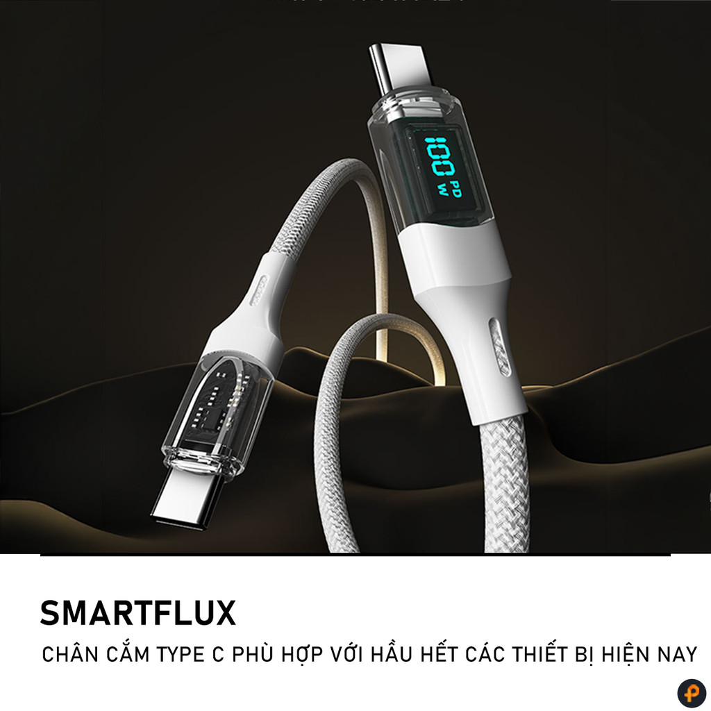 Dây Cáp Sạc Nhanh Pd 100W Trong Suốt Có Đèn Led Báo Công Suất Cho Điện Thoại iPhone iPad Macbook
