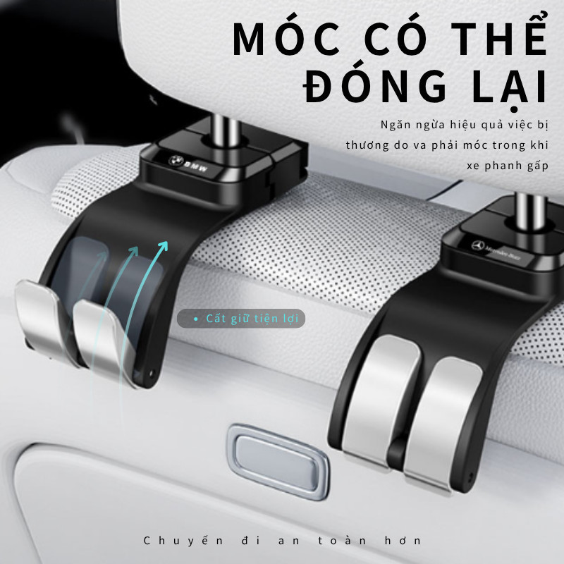 Móc Treo Gập 180° Cho Ô Tô – Hợp Kim + ABS, Gắn Sau Ghế Chắc Chắn, Tiết Kiệm Diện Tích
