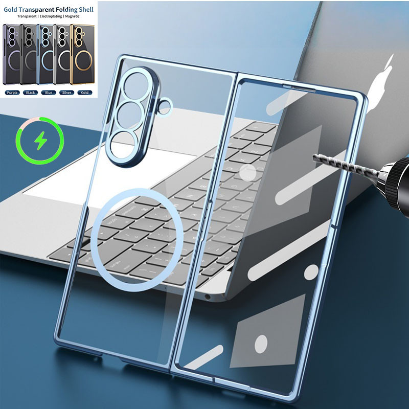 Ốp lưng từ tính Mimi Slim cho Samsung Galaxy Z Fold 7/6/5/4/3, vỏ cứng trong suốt, kèm kính bảo vệ mặt trước