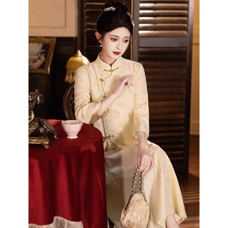 Đầm sườn xám cao cấp cỡ lớn mới cho nữ mùa xuân/thu, đầm nữ kiểu Trung Quốc mới giúp thon gọn và tôn dáng.