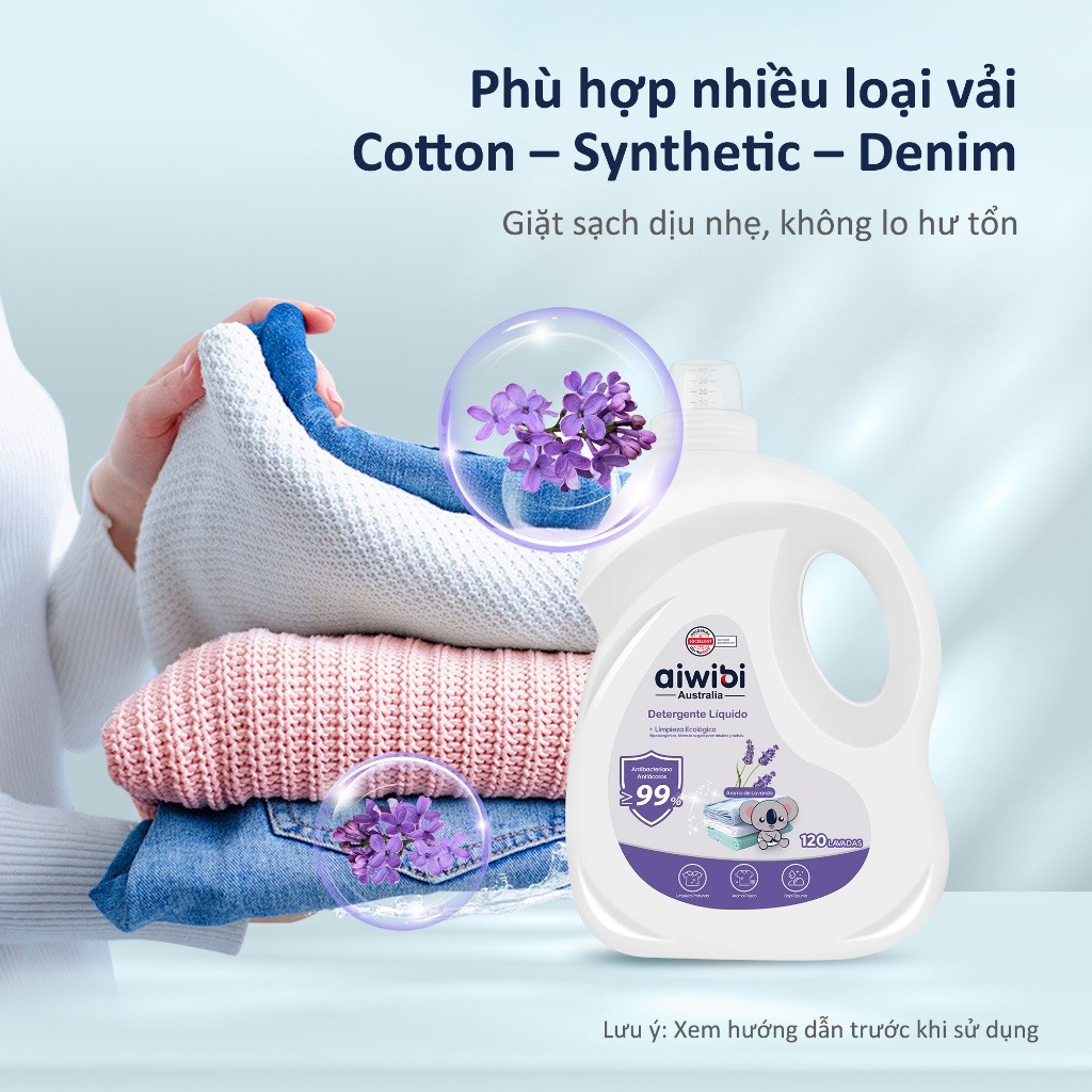 Nước Giặt Aiwibi Cho Bé Bảo Vệ Quần Áo Mềm Mại, Dịu Nhẹ - Hương Lavender