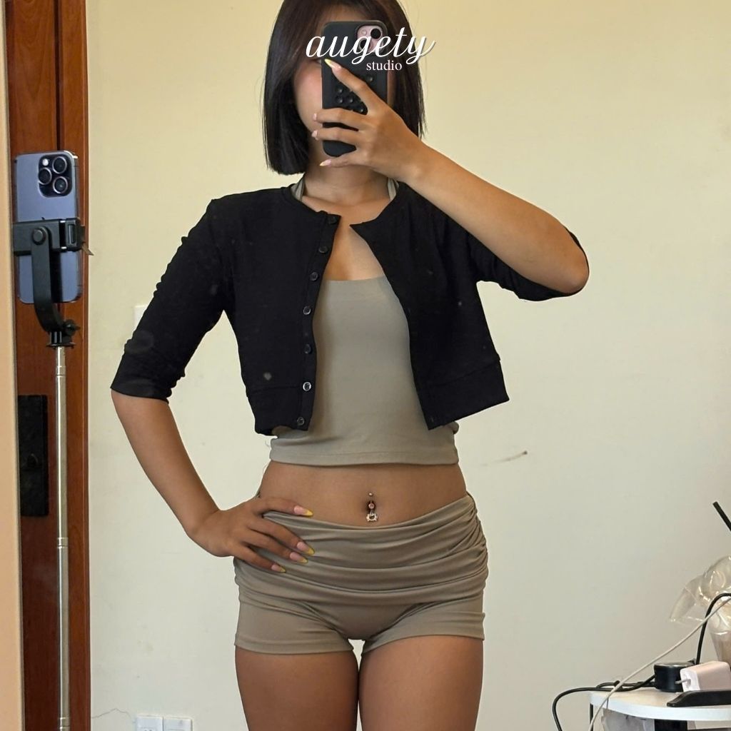 Áo Cardigan Croptop Tay Lửng Nút Cài Ôm Dáng Mỏng Nhẹ Augety Studio, CAIA Cardigan