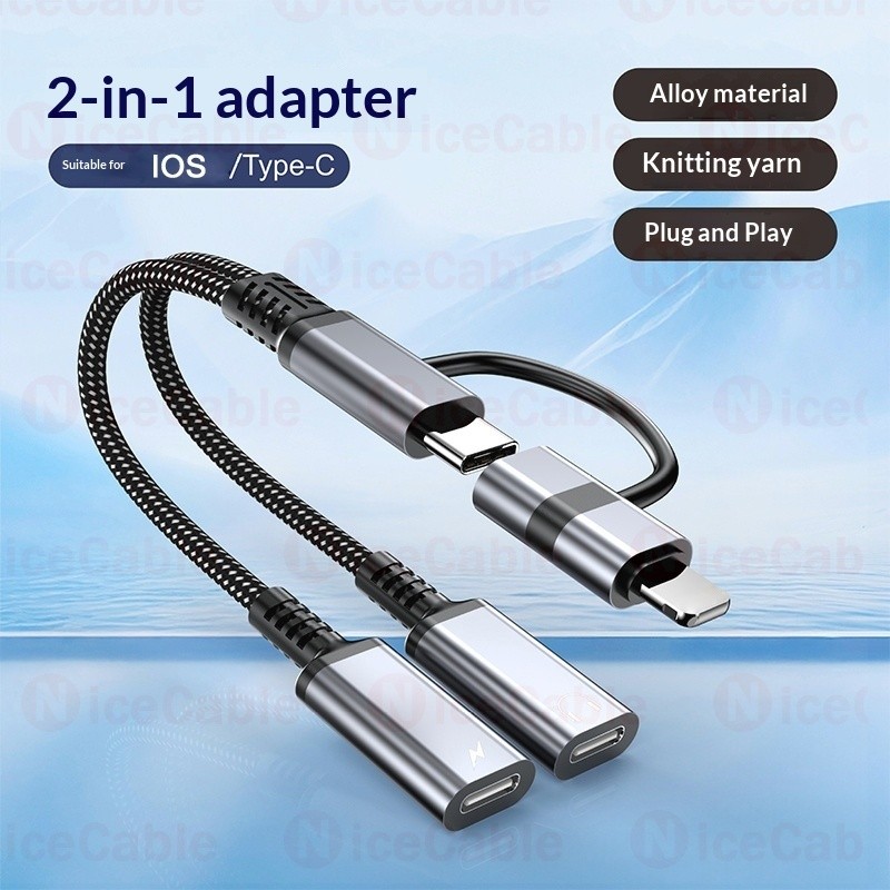 Cáp chuyển đổi tai nghe chất lượng âm thanh HiFi 2to 2 IOS + Type C Bộ chuyển đổi âm thanh nữ 3,5MM cho điện thoại / loa / ô tô