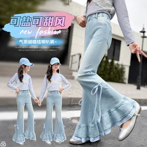 Bé Gái Mùa Hè Màu Sắc Ánh Sáng Quần Jean 2026 Phong Cách Mới Trẻ Em Phiên Bản Hàn Quốc Nơ Ren loe Quần