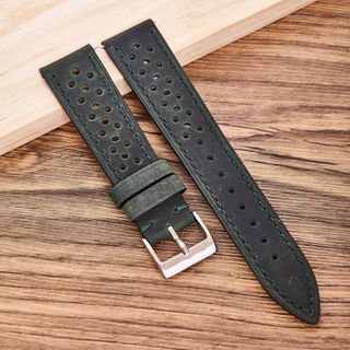 Nhiệt đới Lớp đầu tiên Top-grain Dây đeo đồng hồ da thật 18mm 19mm 20mm 21mm 22mm 24mm Lỗ thông hơi thoáng khí Thay thế dây đeo cổ tay cho nam nữ Thể thao Rally Racing