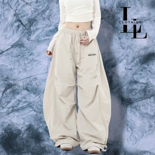 Quần Baggy Thụng Cạp Cao Vải Dù Chun Eo, phối mí thân quần, Logo Thêu Tôn Dáng Siêu Hot Trend Unisex