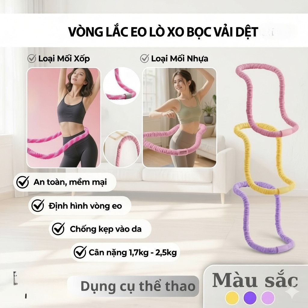 Vòng Lắc Eo Lò Xo Bản Xịn Bọc Vải Dệt - Giảm Calo Hiệu Quả, Eo Thon ,Gọn dáng