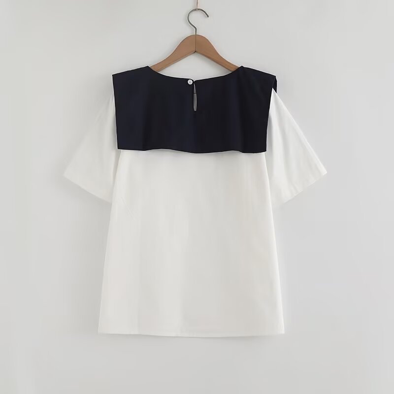 [Sẵn Sàng] Áo Sơ Mi Nữ Tay Ngắn Mùa Hè, Sợi Cotton Cao Cấp, Cổ Hải Quân Thắt Nơ