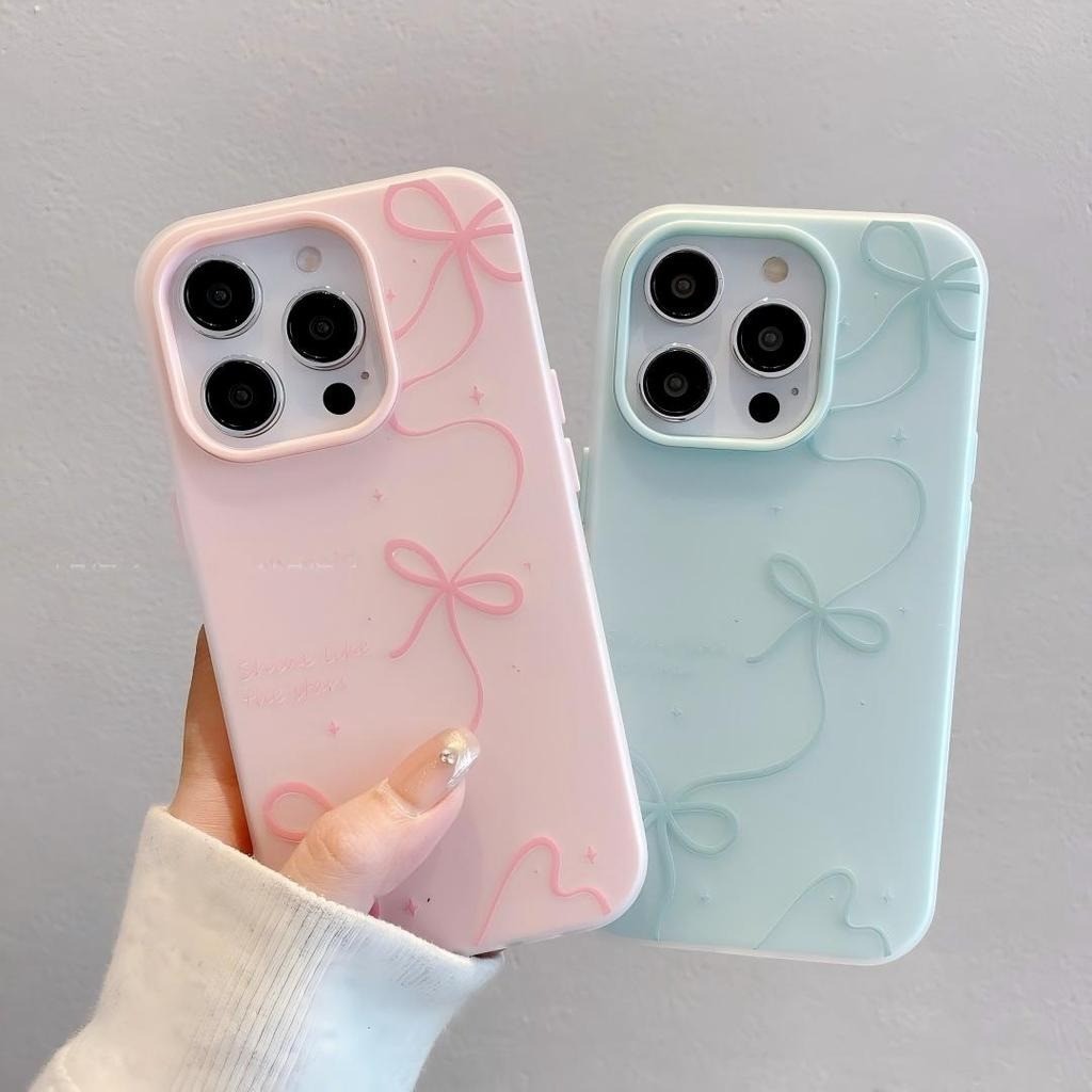 Ốp lưng Iphone Cảm giác da chống rơi đáng yêu nơ cho iPhone 16 15 11 12 13 14  pro max plus 7 xr xs