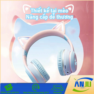Tai Nghe Bluetooth Không Dây Tai Mèo Dễ Thương, đeo đầu, Có Micro, Bass Mạnh, Có Thể Gập Gọn Và Dễ Mang Theo