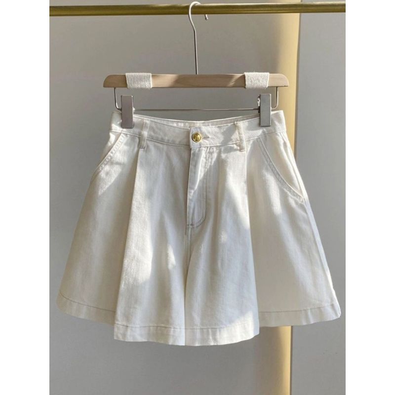 [Seckill trong thời gian có hạn] Mùa hè dáng rộng eo cao, chân dày, 2026 Mỹ, short denim trắng, nhẹ nhàng sang trọng, MM, tôn dáng