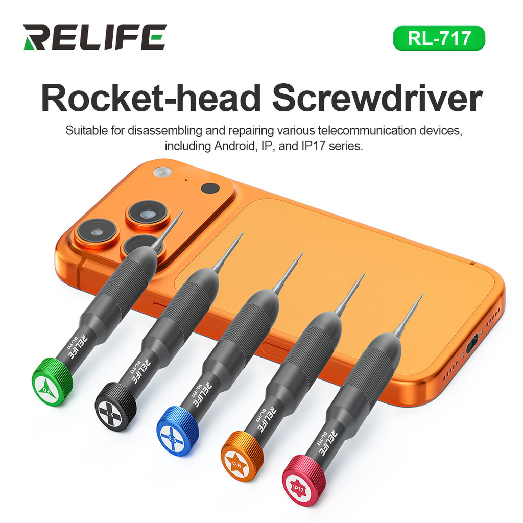 Bộ tuốc nơ vít đầu tên lửa RELLIFE RL-717 5 đầu từ tính bằng thép S2 cho iPhone 17 ProMax Bộ công cụ sửa chữa tháo gỡ Android