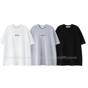 Chất Lượng Cao Thêu Chữ Rời Cổ Tròn Ngắn Tay Áo Thun Nặng Nguyên Chất Cotton Unisex Cặp Đôi Đáy Áo Sơ Mi